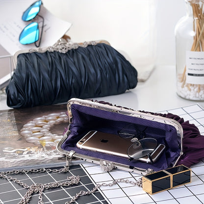 Luxurious Pleated Evening Clutch Handbag - Exquisite Formal Design, Compact Clutch Purse Style, Timeless Classic Silhouette - Perfect for Wedding Celebrations, Ideal for Prom Night, Suitable for Formal Dinner Parties, Great for Banquet Events