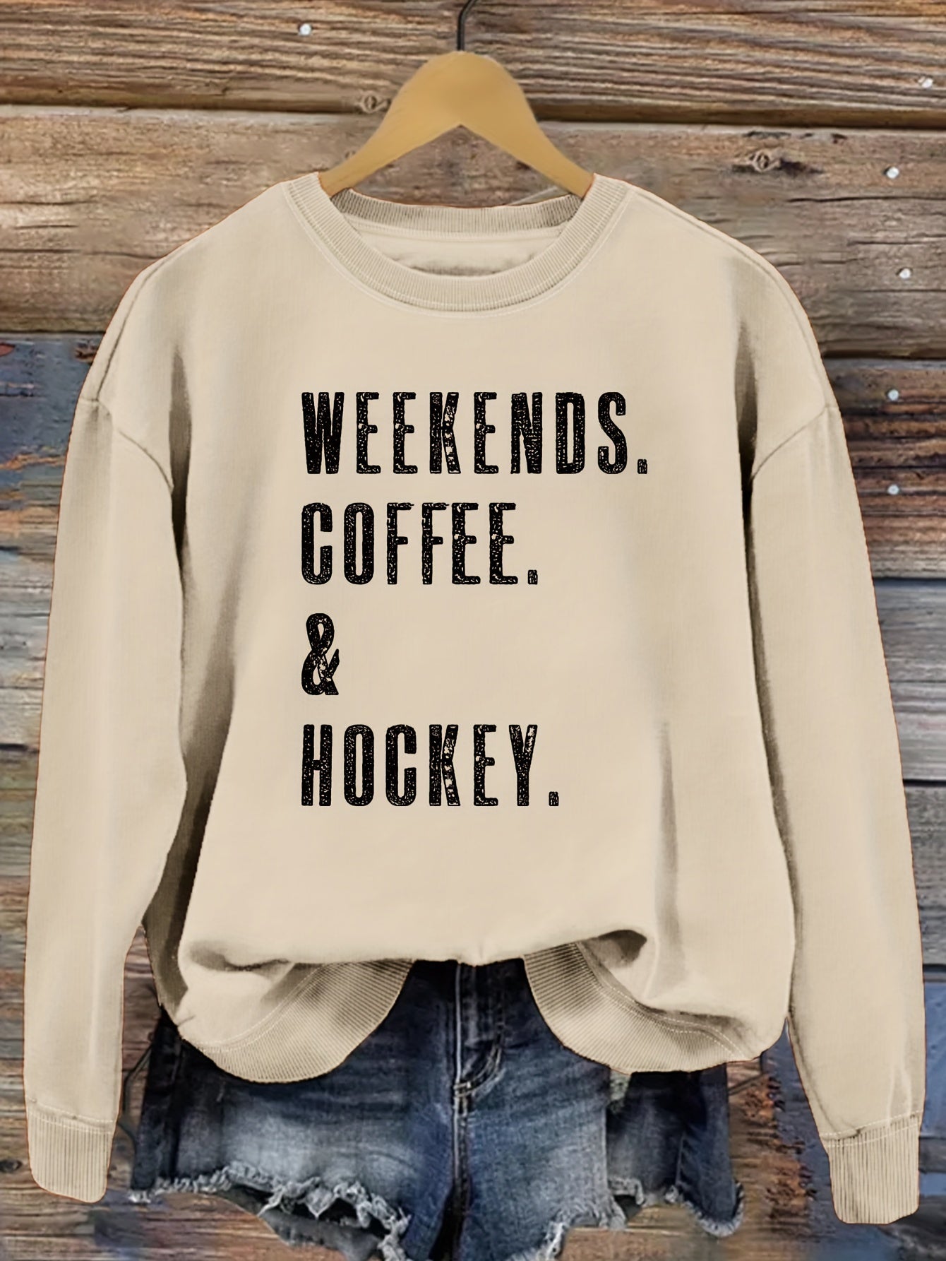 Fall Comfort Hockey Sweatshirt - Casual Women's Crew Neck Pullover, Easy-Care & Cozy Fit