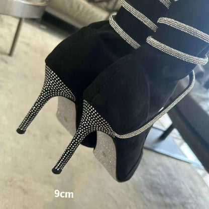 Autumn And Winter New Snake-Shaped High-Heeled Elastic Diamond Socks Knit Short Boots Kq8