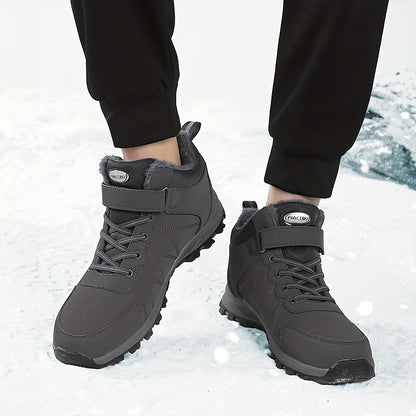 Men's Snow Boots, Winter Thermal Shoes, Windproof Hiking Boots With Fuzzy Lining