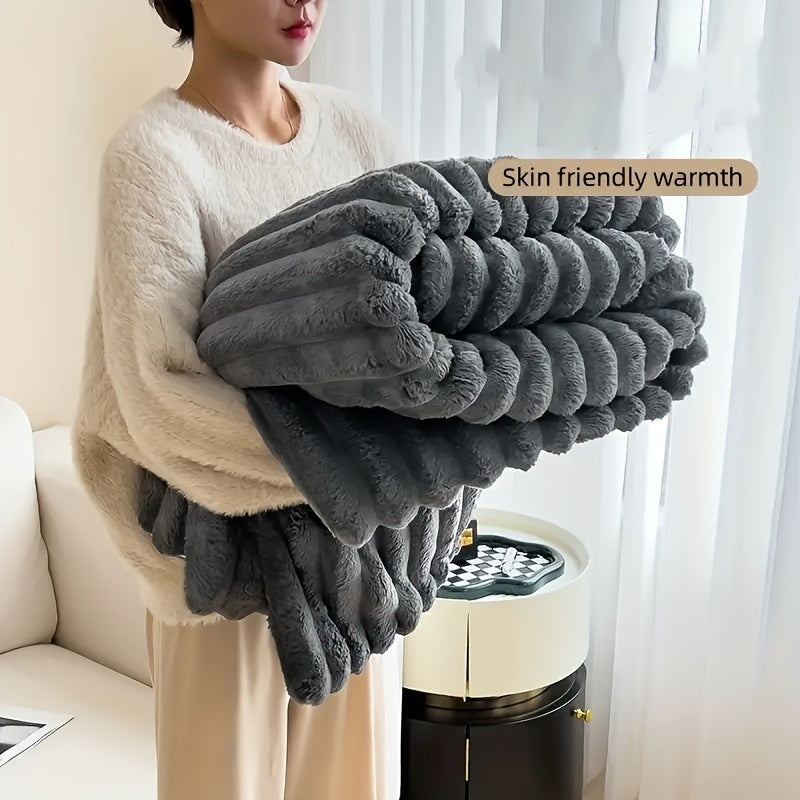 1pc Double-sided Simulation Rabbit Fleece Blanket, Soft Warm Throw Blanket, Anti-static Non-shedding, For Student Dormitory Office Lunch Break Car Sofa Travel, Multi-functional Blanket, Suitable For All Seasons Use Blanket