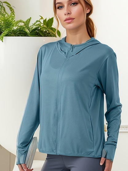 Women's Summer Lightweight Sun Protection Jacket, Loose Fit Breathable Fabric, Ice Silk Cooling Effect, Quick-Dry Long Sleeve Outerwear For Outdoor Shade