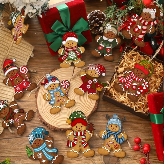 24pcs Gingerbread for Man Christmas Ornaments - Cute Wooden Holiday Tree Decorations, Perfect for Family & Friends Party, Room and Kitchen Festive Hanging Decor, for Christmas