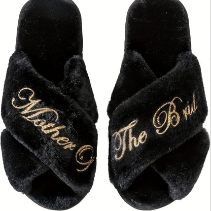 Luxurious Bridesmaid Slippers - Soft Plush Open-Toe Design, Ultra-Comfortable Indoor Shoes for Wedding, Home, and Relaxation - Perfect Gift for Bridal Party