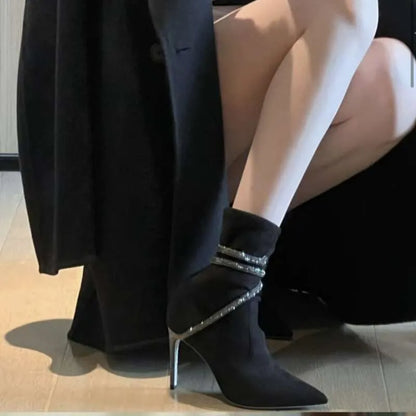 Autumn And Winter New Snake-Shaped High-Heeled Elastic Diamond Socks Knit Short Boots Kq8