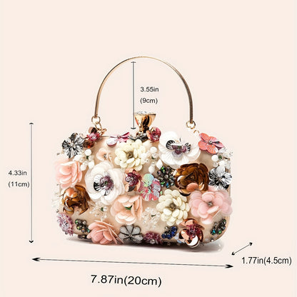 Mini Flower Decor Evening Bag, Elegant Rhinestone Clutch Bag, Women's Exquisite Dinner Bag For Party (19.99cm x 11.0cm x 4.5cm) For Carnaval