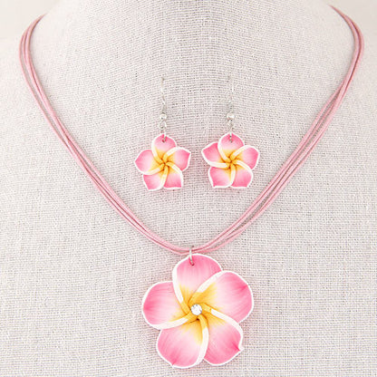 Korean Style Fashionable Sweet Rich Flowers Wax Rope Temperament Necklace and Earrings Suite Necklace Set