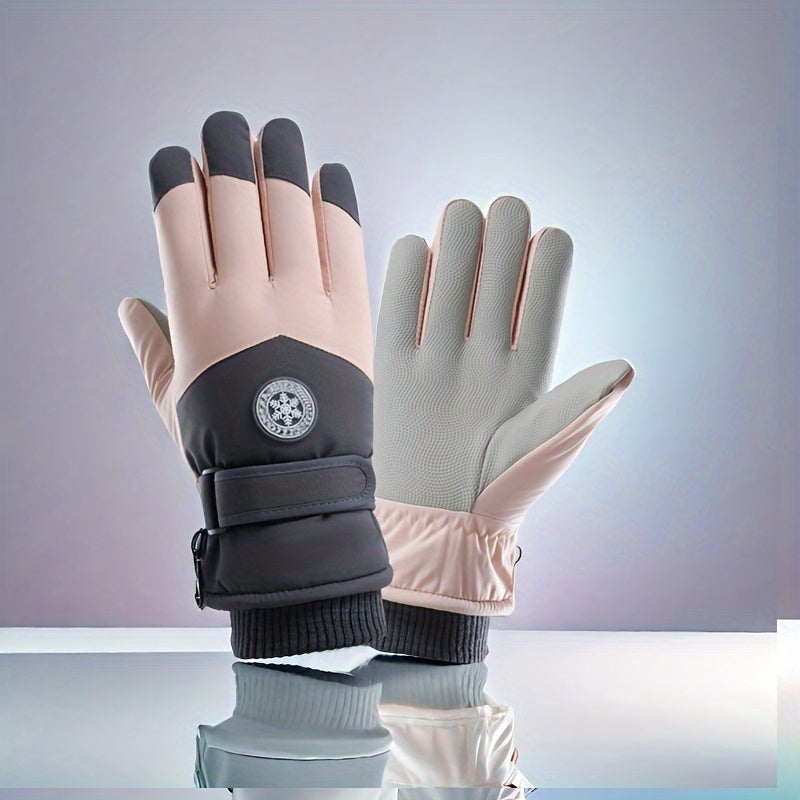 Warmest Winter Gloves for Women - Soft Cotton Blend Thermal Knitted, Hook-and-Loop Closure, Non-Slip Palm, Windproof, Water-Resistant, Touchscreen Compatible, Ideal for Cycling, Electric Bikes, Skiing, and Outdoor Activities