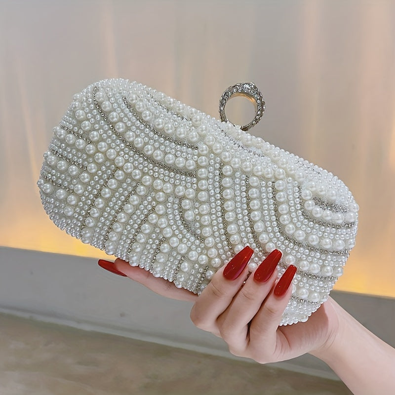 Dazzling Pearl Rhinestone Evening Clutch - Sparkling Glamorous Bag for Chic Weddings, Parties & Proms - Perfect for Carnaval and Music Festivals