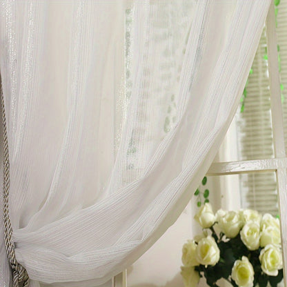 1pc Modern White Shiny Tulle Curtains - Stripe Window Sheer for Bedroom, Office, Kitchen, Living Room, Study - Elegant Home Decor