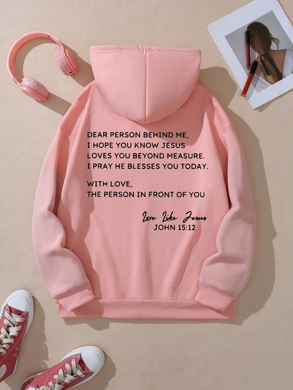 Womens Chic Letter Print Hoodie with Pockets - Adjustable Drawstring Sweatshirt - Comfortable Casual Wear for Everyday Style