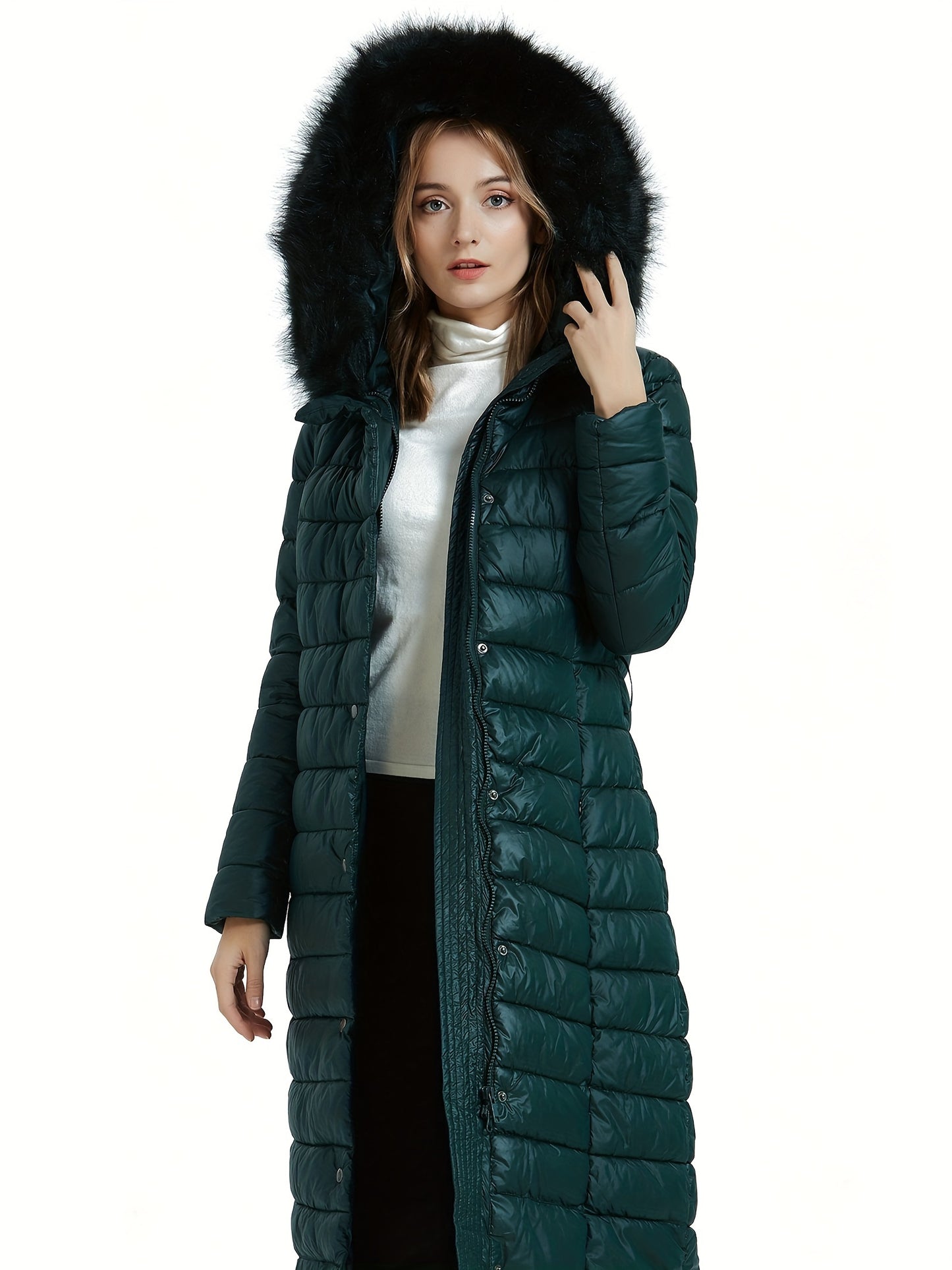 Ultra-Warm Women's Quilted Puffer Jacket - Lightweight, Hooded, Long, Down Alternative Coat with Adjustable Belt, Water-Resistant and Packable Design for Outdoor Activities