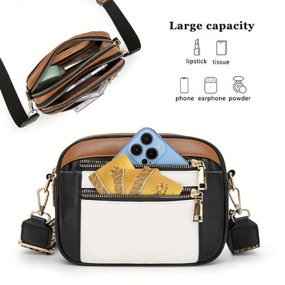 Vibrant Multifunctional Bohemian Crossbody Bag - Women Bag Sets - Adjustable Strap, Zip Closure, PU Leather Purse with Classic Color Block Design and Versatile Shoulder Bag Style