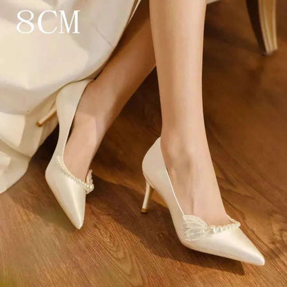 White Stiletto Wedding Women  New Pearl Bridal Shoes Elegance High Heels Kq8