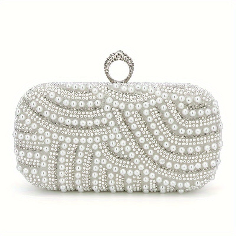 Dazzling Pearl Rhinestone Evening Clutch - Sparkling Glamorous Bag for Chic Weddings, Parties & Proms - Perfect for Carnaval and Music Festivals