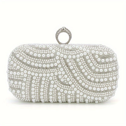 Dazzling Pearl Rhinestone Evening Clutch - Sparkling Glamorous Bag for Chic Weddings, Parties & Proms - Perfect for Carnaval and Music Festivals