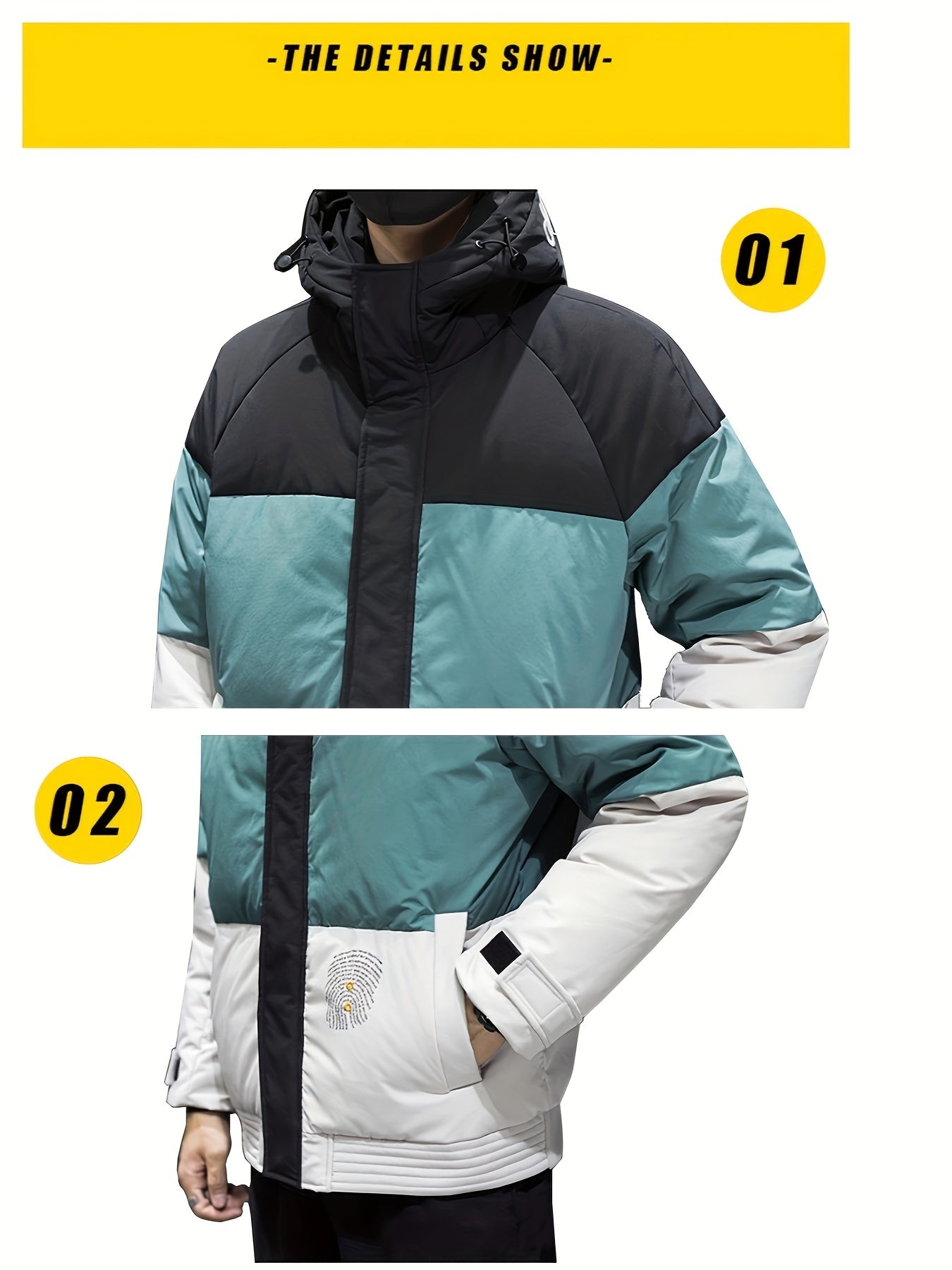 Warm Lightweight Puffer Color Block Hooded Jackets, Men's Casual Classic Design Outwears For Fall Winter