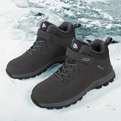 Men's Snow Boots, Winter Thermal Shoes, Windproof Hiking Boots With Fuzzy Lining