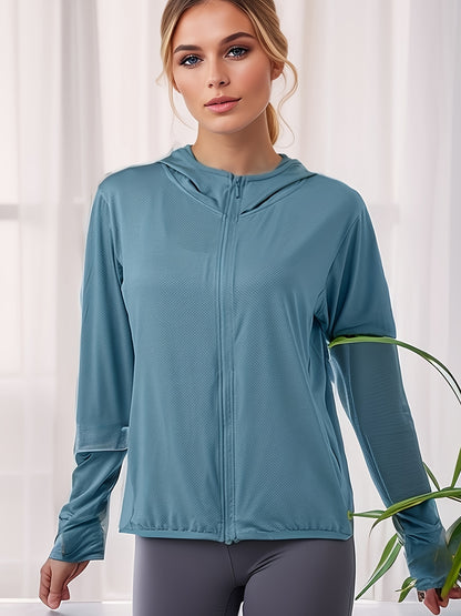 Women's Summer Lightweight Sun Protection Jacket, Loose Fit Breathable Fabric, Ice Silk Cooling Effect, Quick-Dry Long Sleeve Outerwear For Outdoor Shade