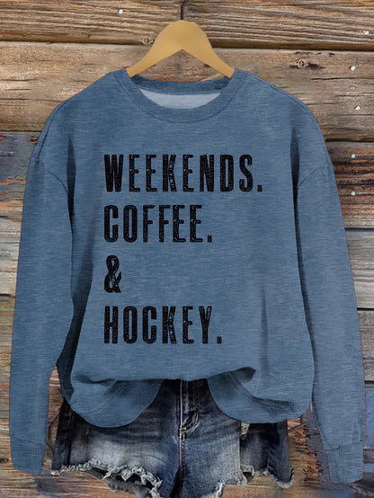 Fall Comfort Hockey Sweatshirt - Casual Women's Crew Neck Pullover, Easy-Care & Cozy Fit