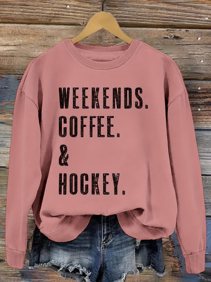 Fall Comfort Hockey Sweatshirt - Casual Women's Crew Neck Pullover, Easy-Care & Cozy Fit