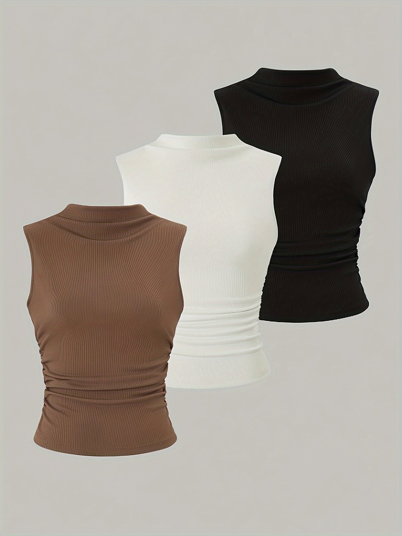 3-Pack Summer Essentials: Women's Sleek Mock Neck Sleeveless Tank Tops, Figure-Flattering & Breathable for Everyday Chic