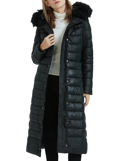 Ultra-Warm Women's Quilted Puffer Jacket - Lightweight, Hooded, Long, Down Alternative Coat with Adjustable Belt, Water-Resistant and Packable Design for Outdoor Activities