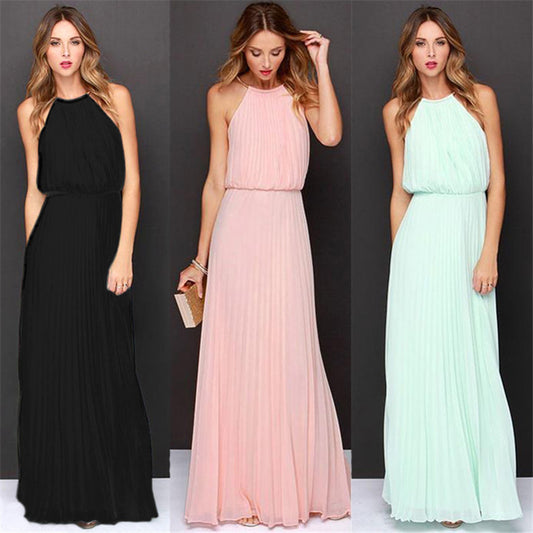 AliExpress Europe and the United States new ebay foreign trade hot sleeveless bridle pleated fashion sexy dress long skirt