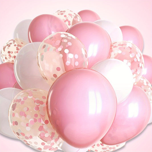 30pc Sparkling Pink & White Confetti Latex Balloons - Festive Decor for Valentines Day, Weddings, Birthdays, Anniversaries, Graduations, Holidays & Celebrations - Indoor/Outdoor Ready