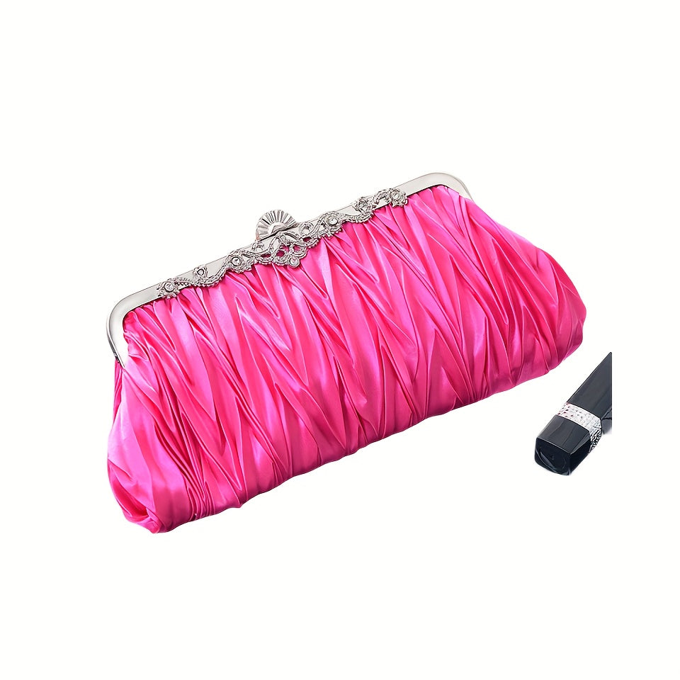 Luxurious Pleated Evening Clutch Handbag - Exquisite Formal Design, Compact Clutch Purse Style, Timeless Classic Silhouette - Perfect for Wedding Celebrations, Ideal for Prom Night, Suitable for Formal Dinner Parties, Great for Banquet Events