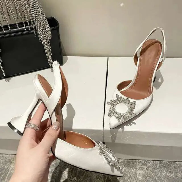 Star Style Colorful Women Pumps Fashion Rhinestones Stiletto High Heels Party Summer Slingbacks Wedding Shoes Kq8