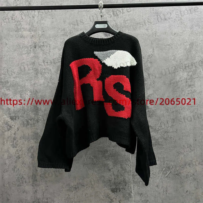 Men's Sweaters Blue Stripe RAF SIMONS RS Sweater For Men Women Top Version Oversize Bat Shirt Knit Sweatshirts T230921