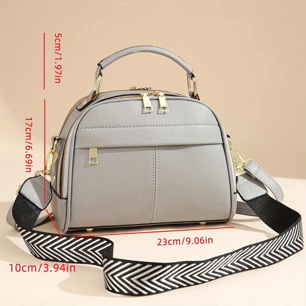 Fashion PU Leather Handbag for Women with Adjustable Zigzag Strap, Elegant Crossbody Tote with Zip Closure and Polyester Lining - Chic Solid Color Top-Handle Bag with Painted Edge (No Pattern, Taizhou)