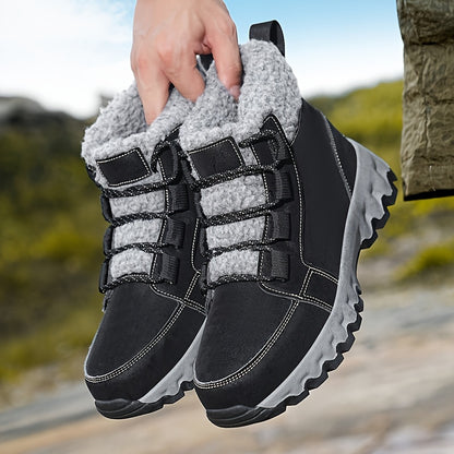 Men's Stylish Fleece-Lined Snow Boots - Casual Outdoor & Hiking Shoes, Slip-On with Microfiber Faux Leather Upper for Fall/Winter