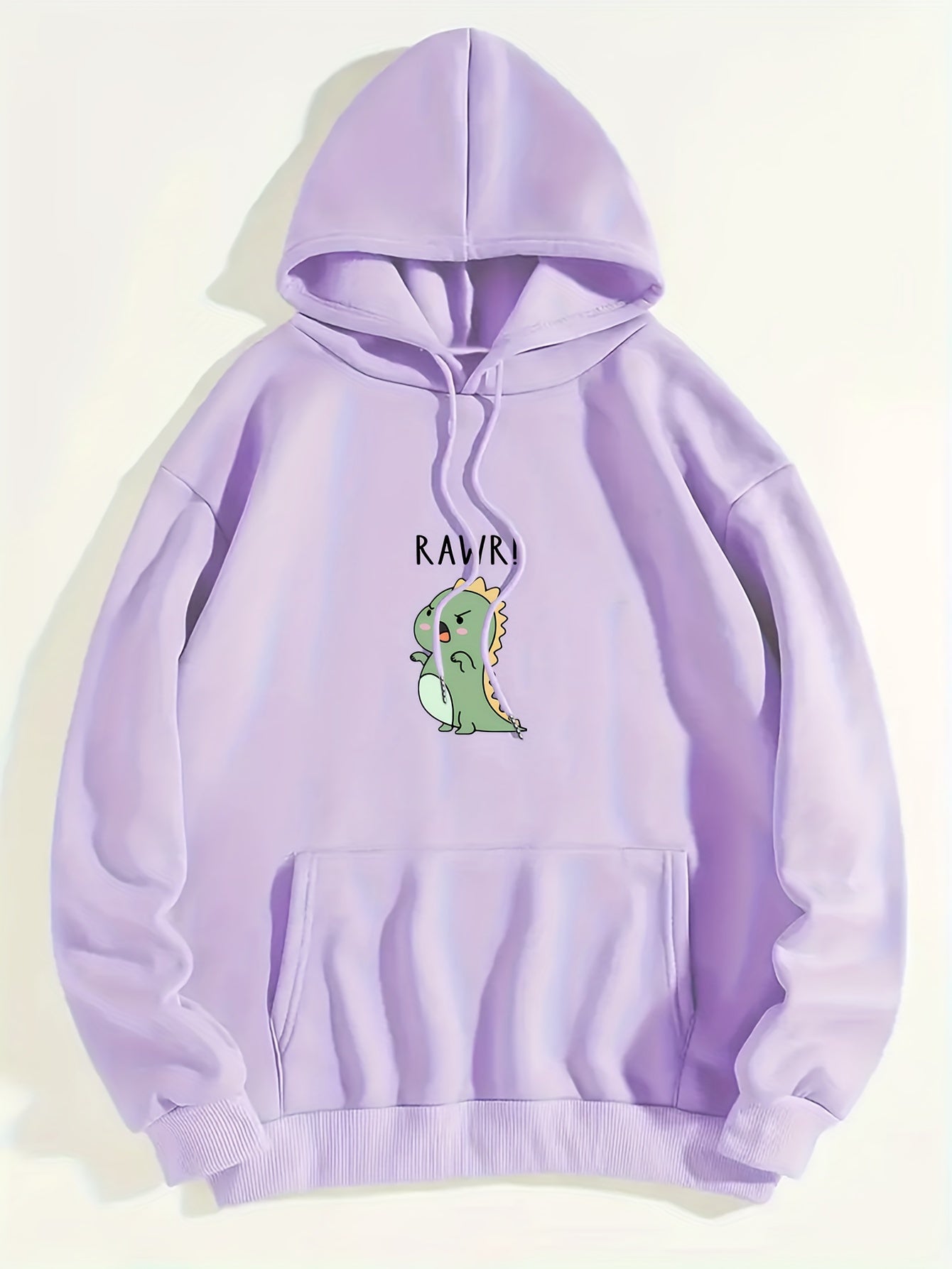 Cute Cartoon Dinosaur Print Hoodie, Drawstring Casual Hooded Sweatshirt For Winter & Fall, Women's Clothing