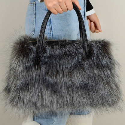 Luxurious Soft Faux Fur Tote Bag for Women - Spacious, Stylish, and Versatile Handbag with Zipper Closure, Detachable Clutch, and Easy Care - Perfect for Shopping, Travel, and Daily Use