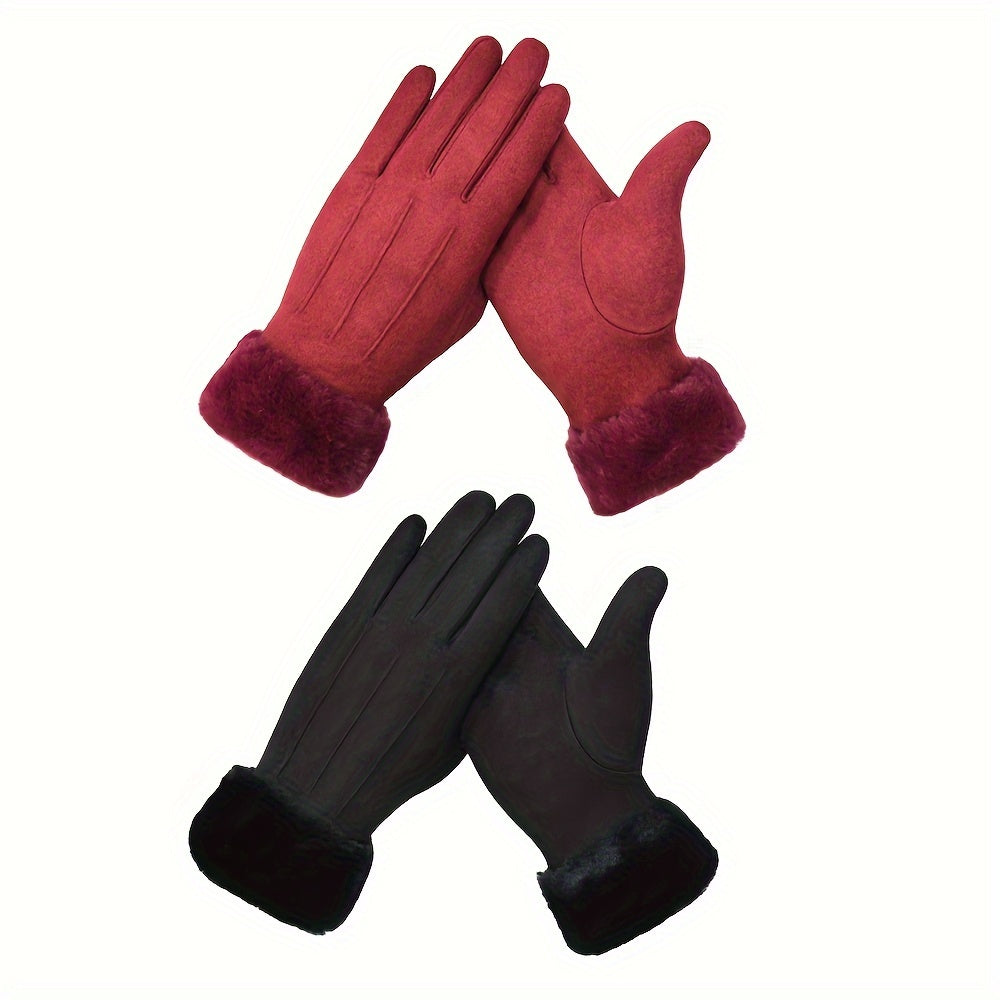 2pcs Women's Luxury Suede Touchscreen Gloves - Warm, Stretchy & Windproof for Winter Outdoor Activities