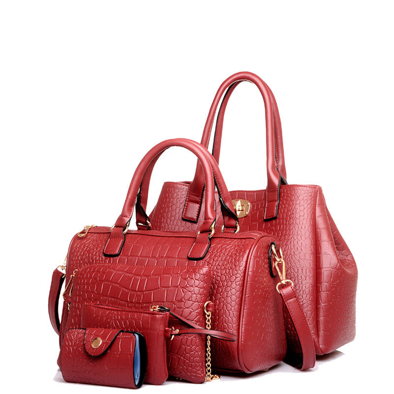 Spring New Women's Bag Trendy Crocodile Pattern Mother and Child Bag Five-Piece Shoulder Messenger Handbag Women's Bag