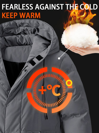 Winter Thickened Medium-Long Warm And Cold-Proof Hooded Drawstring Large Pockets Windproof And Waterproof Men'S Imitation Down Jacket Cotton Coat