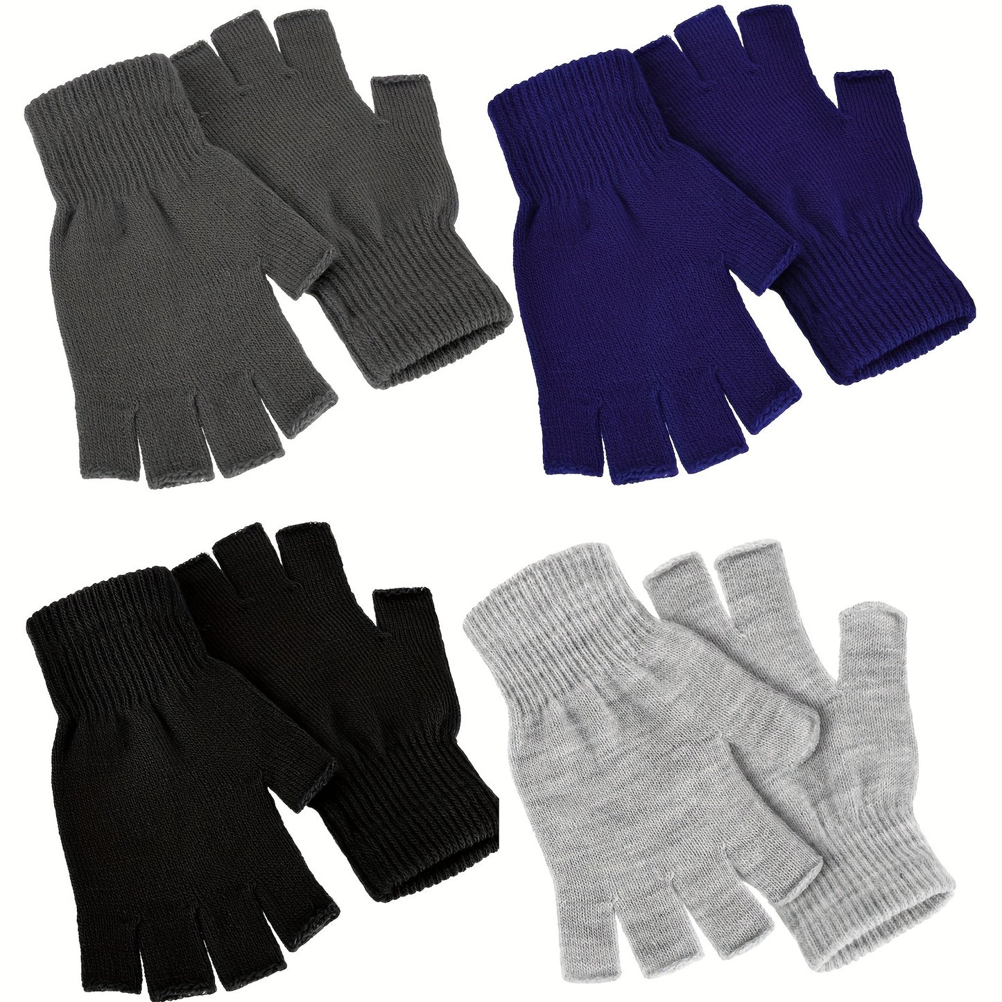 4 Pairs Winter Half Finger Gloves Knitted Fingerless Mittens Warm Stretchy Gloves for Men and Women