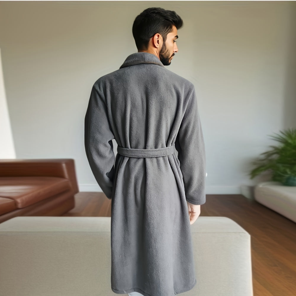 1pc Ultra Soft Polyester Men's Terry Robe For Spa And Bath, Home Hotel Supplies, Travel Accessories