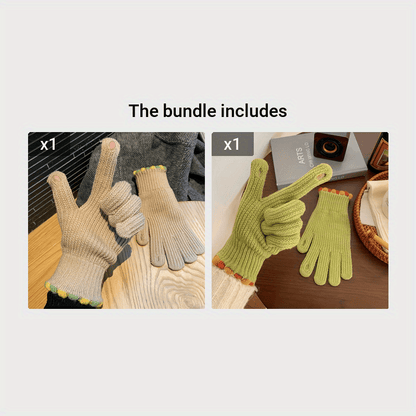 1 Pair Of Women's Coldproof Elastic Winter Insulated Warm Knitted Gloves For Outdoor Cycling