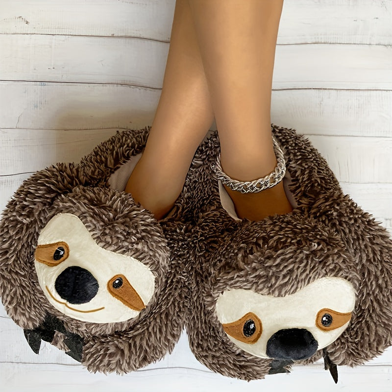 Cute Cartoon Sloth Plush Slippers - Soft Fuzzy Lined, Warm Cozy Indoor Home Shoes, Comfortable Slip-on Footwear for All Seasons - Novelty Fabric Upper, Cartoon Patterned, No Printing, Fabric Sole, and Insole