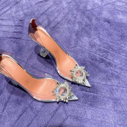 Transparent PVC Women Pumps Fashion Cup Heeled Slingbacks Summer Jelly Elegant High Heels Party Prom Shoes Kq8