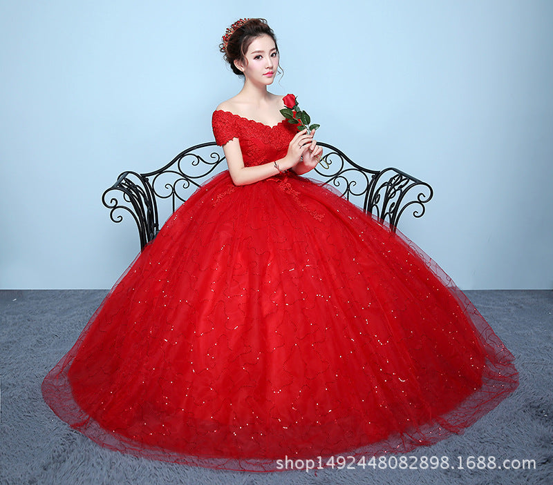 VAKKV off-Shoulder Wedding Dress Bride Floor-Length Wedding Dress Suzhou Huqiu Wedding Dress plus Size Korean Maternity Bridal Dresses Manufacturer