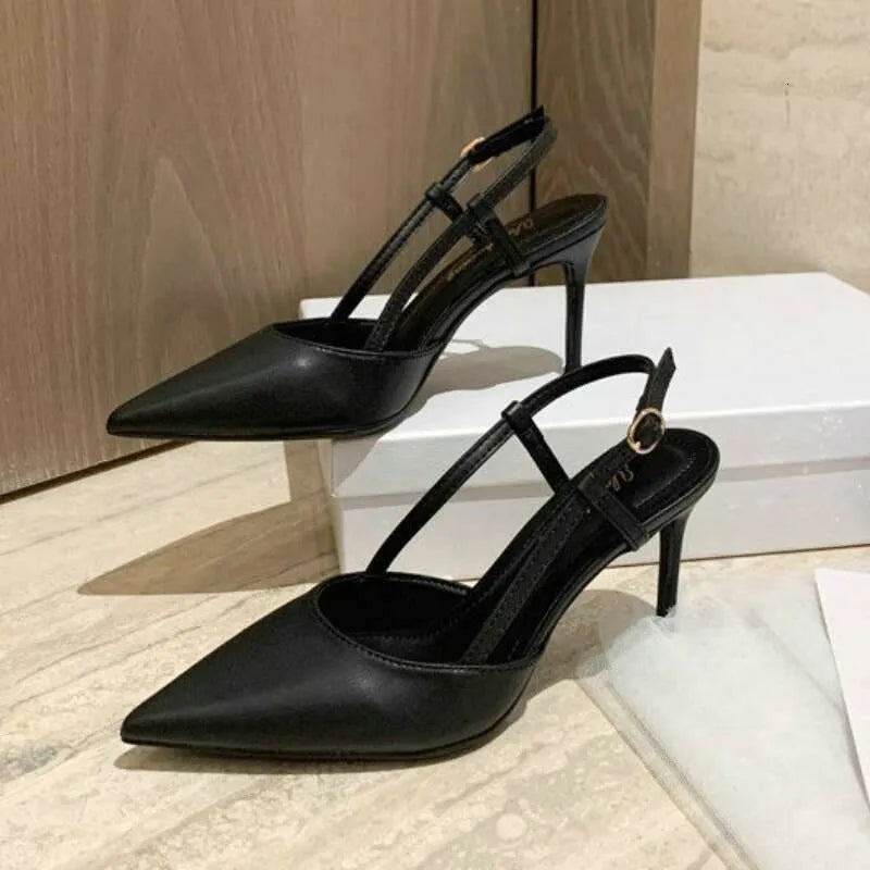 New Pointy High Heels Korean Version Of Stylish Baotou Female Sandals Black Work Shoes Kq8