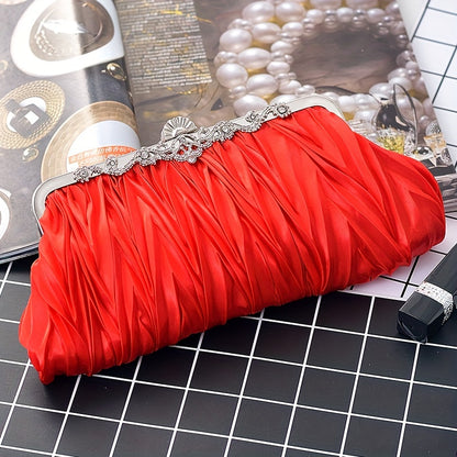 Luxurious Pleated Evening Clutch Handbag - Exquisite Formal Design, Compact Clutch Purse Style, Timeless Classic Silhouette - Perfect for Wedding Celebrations, Ideal for Prom Night, Suitable for Formal Dinner Parties, Great for Banquet Events