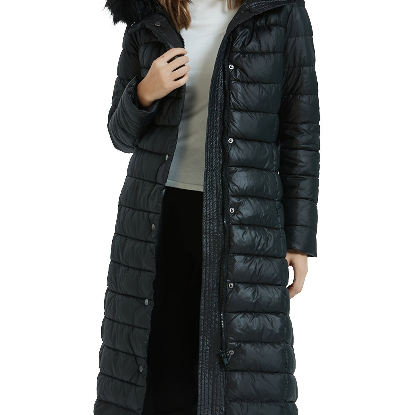 Ultra-Warm Women's Quilted Puffer Jacket - Lightweight, Hooded, Long, Down Alternative Coat with Adjustable Belt, Water-Resistant and Packable Design for Outdoor Activities