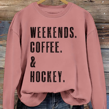 Fall Comfort Hockey Sweatshirt - Casual Women's Crew Neck Pullover, Easy-Care & Cozy Fit