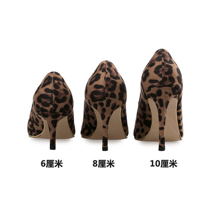 Cross-Border Hot Sale  Spring and Autumn New Leopard Pointed High Heels Stiletto Heel Pumps HOTan and NEWn Style Temperament Sexy Women's Shoes